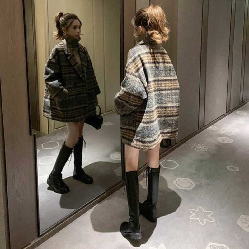 ダブルブレストチェック柄コート(2colors)