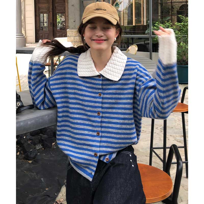 ケーブルカラーボーダーニットカーディガン