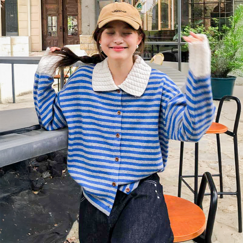 ケーブルカラーボーダーニットカーディガン