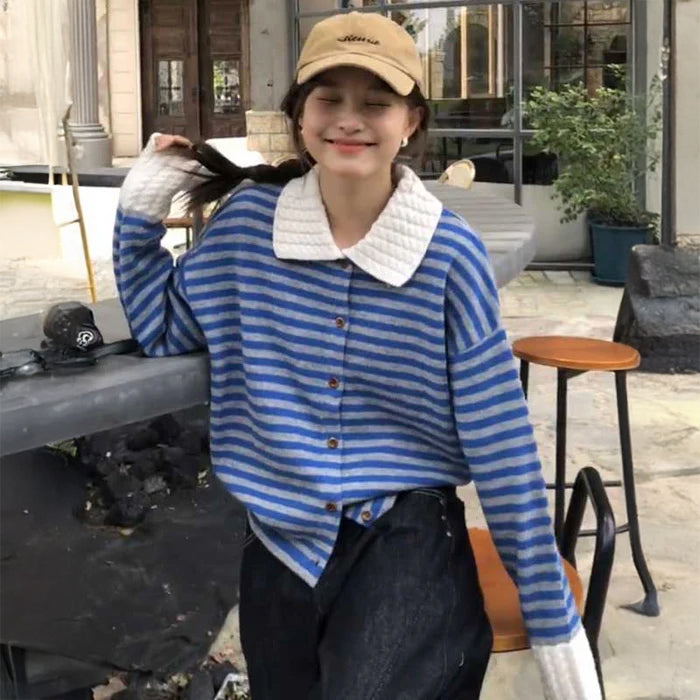 ケーブルカラーボーダーニットカーディガン