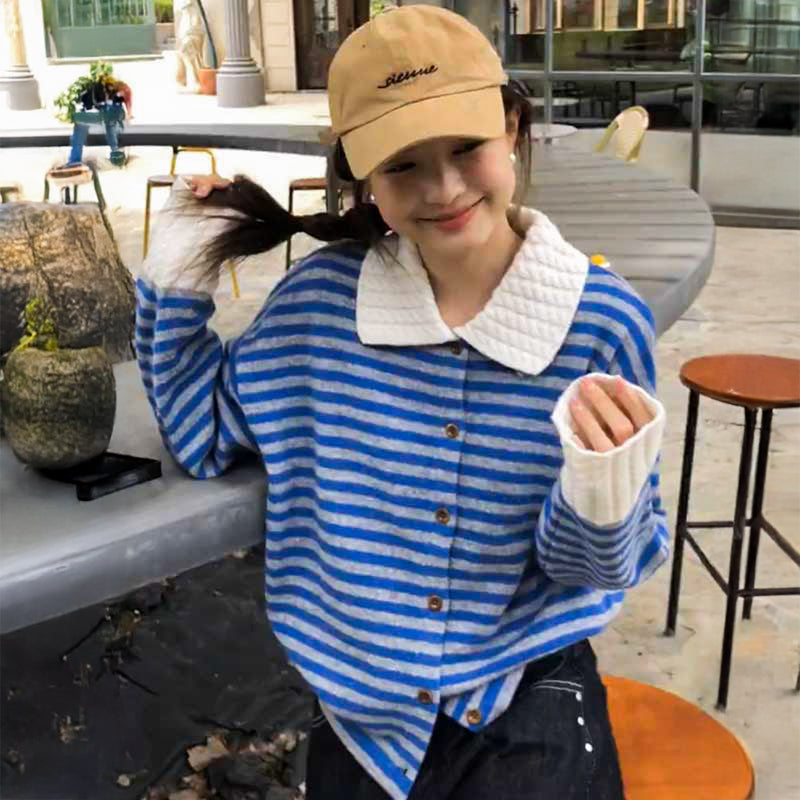 ケーブルカラーボーダーニットカーディガン