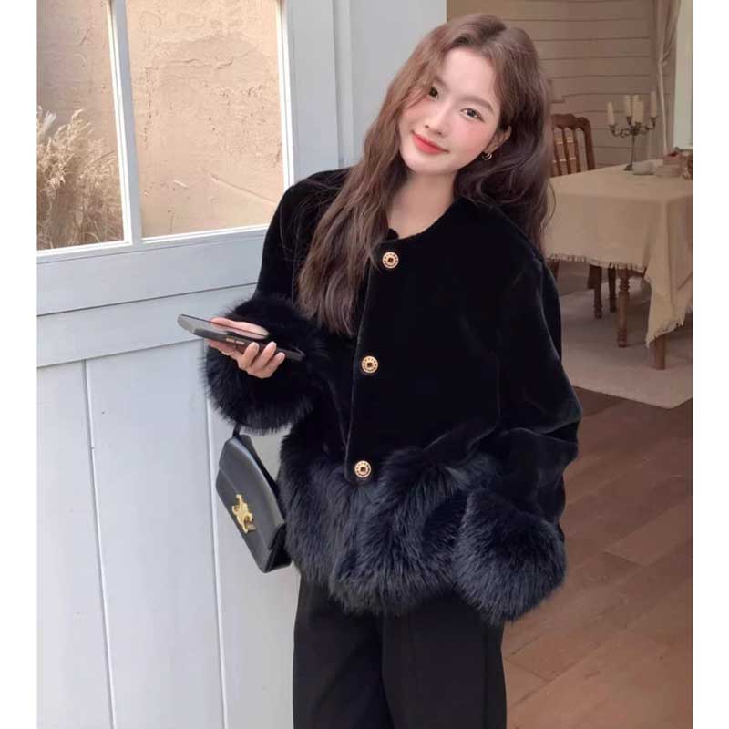 ファー切り替えノーカラーコート