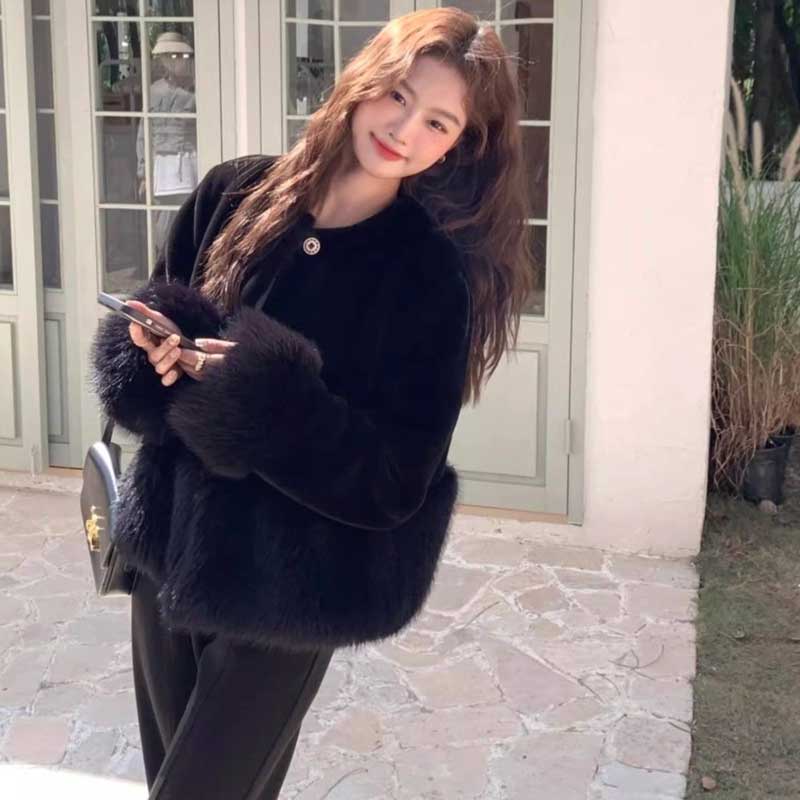 アプワイザーリッシェ ショートコート ノーカラーコート ファー 黒 1 S