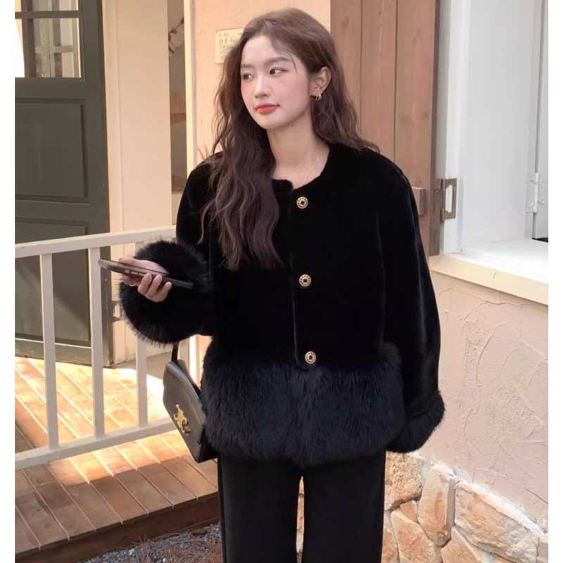 極美品✨エストネーション ノーカラーウールコート ジャケット 切替ファー S 黒 極美品✨エストネーション ノーカラーウールコート ジャケット 切替