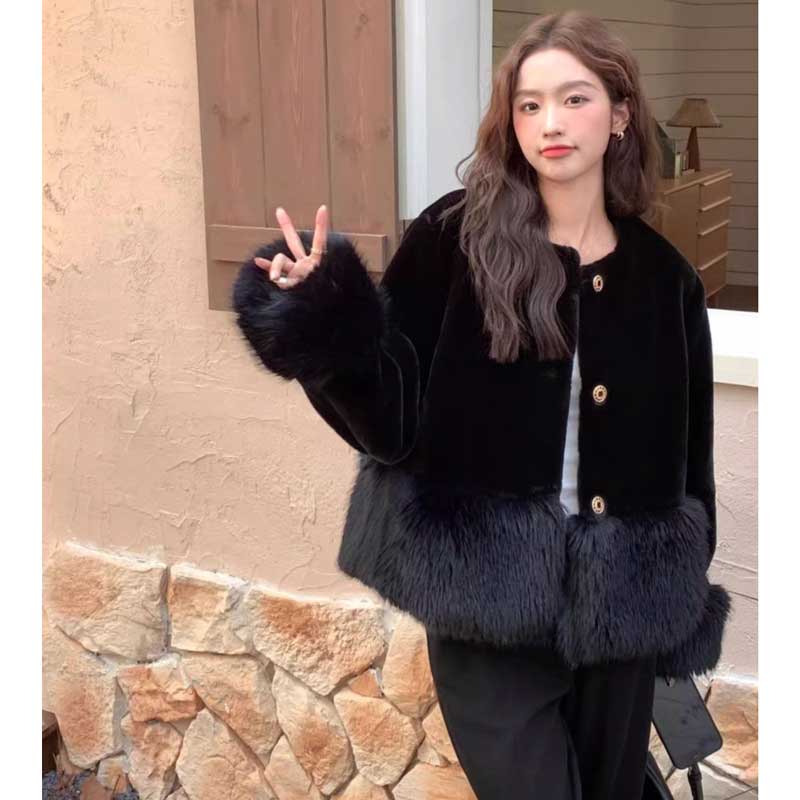 ファー切り替えノーカラーコート