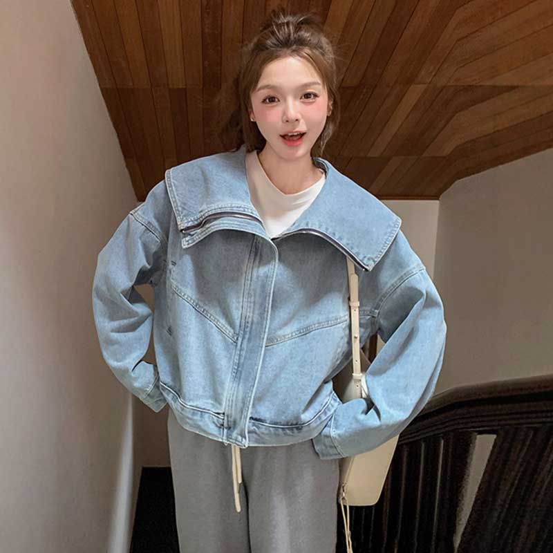 ビッグカラーショート丈デニムジャケット