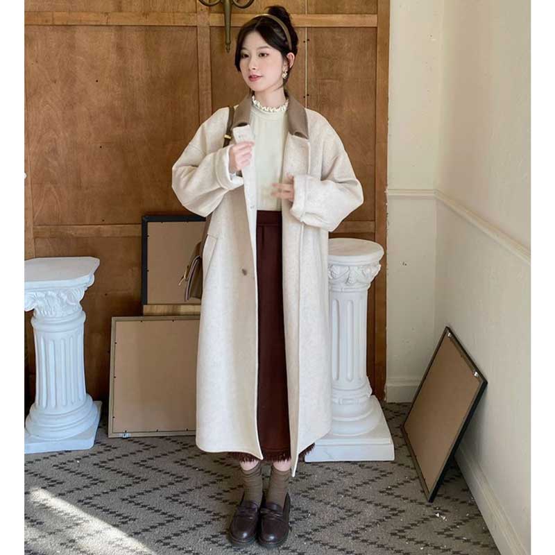バイカラーロングチェスターコート(2colors)（白・黒）秋/冬 バイ