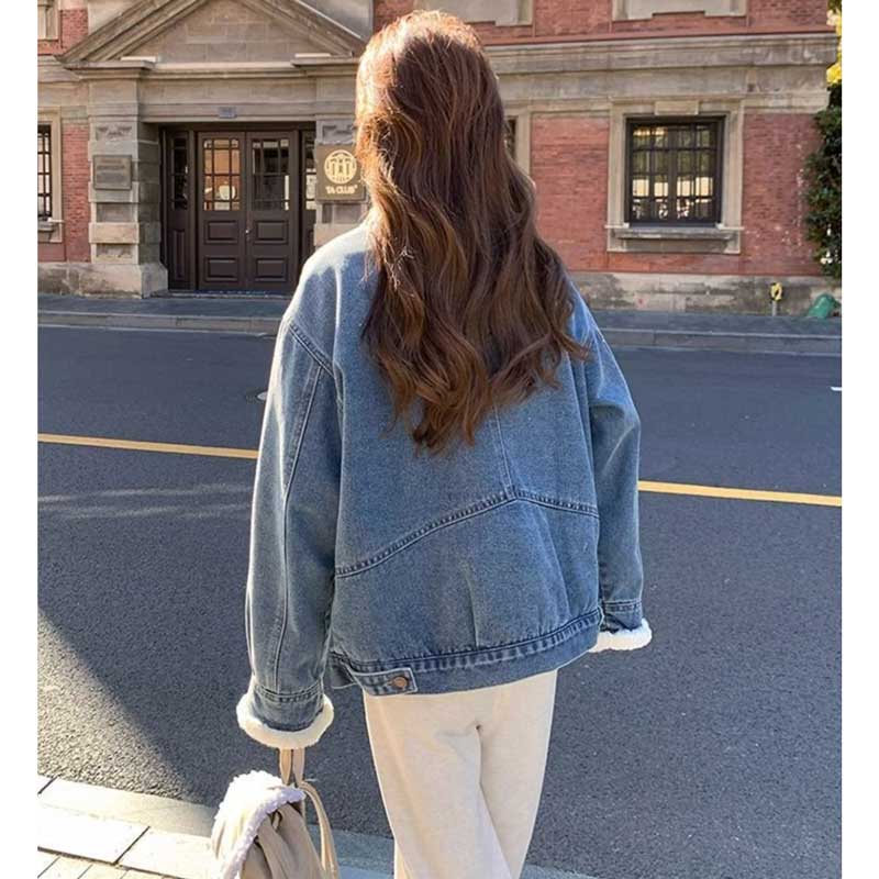  JEANS ボア襟 デニムジャケット ボア襟デニムジャケット（青）秋/冬 暖かさとトレンドを両立