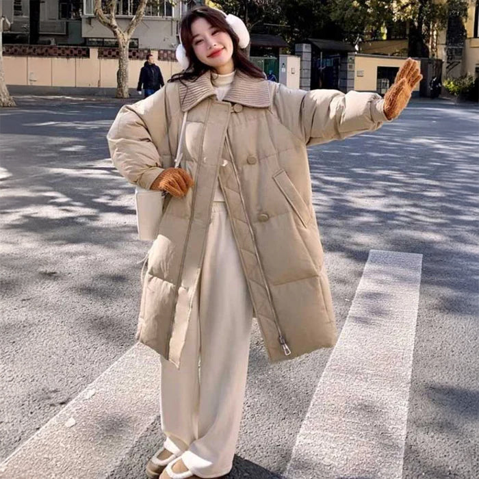 リブニット襟ロング丈ダウンコート(2colors)