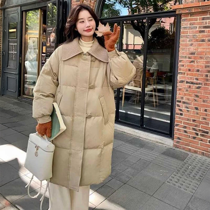 リブニット襟ロング丈ダウンコート(2colors)