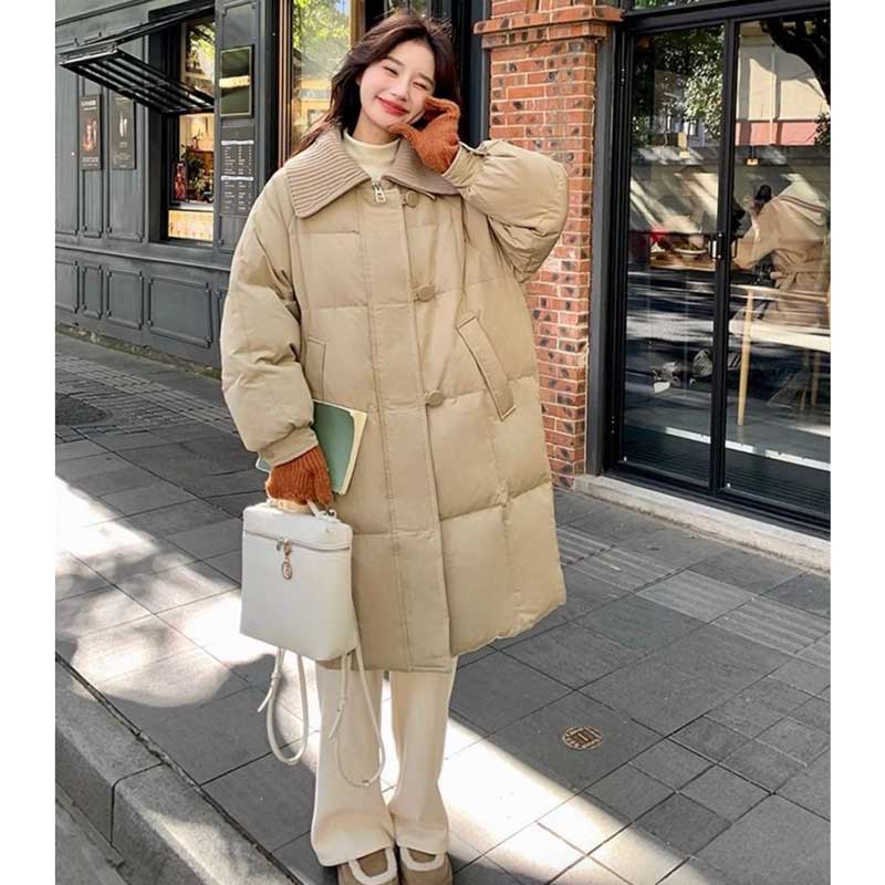 リブニット襟ロング丈ダウンコート(2colors)