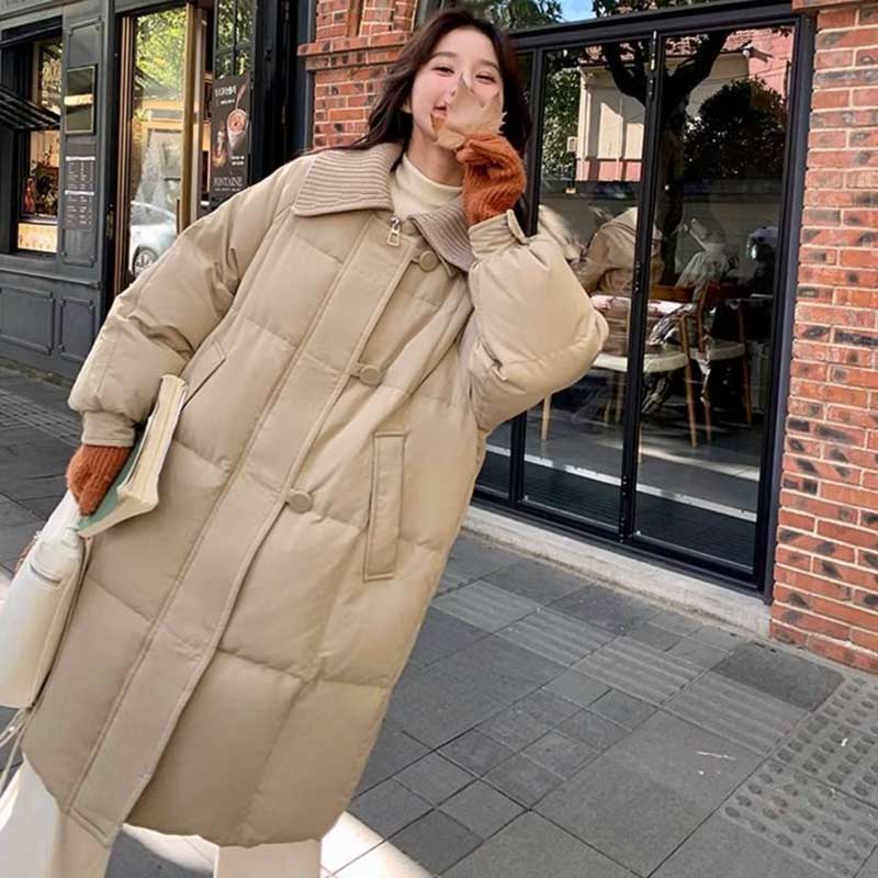 リブニット襟ロング丈ダウンコート(2colors)