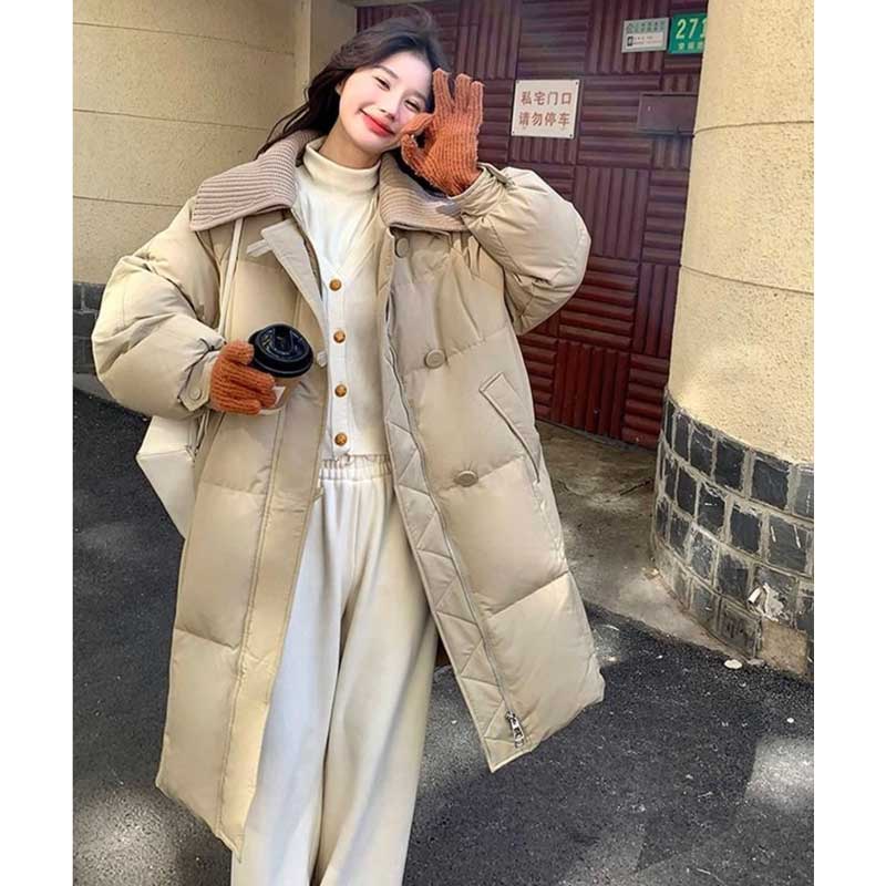 リブニット襟ロング丈ダウンコート(2colors)