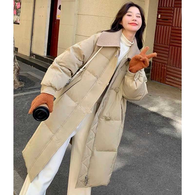 リブニット襟ロング丈ダウンコート(2colors)