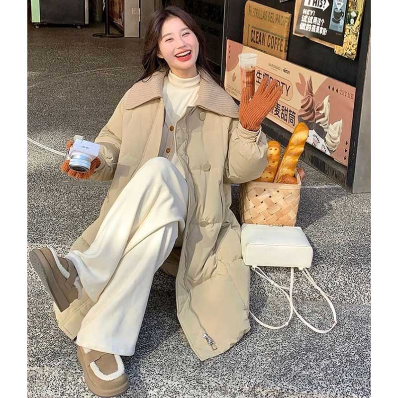 リブニット襟ロング丈ダウンコート(2colors)