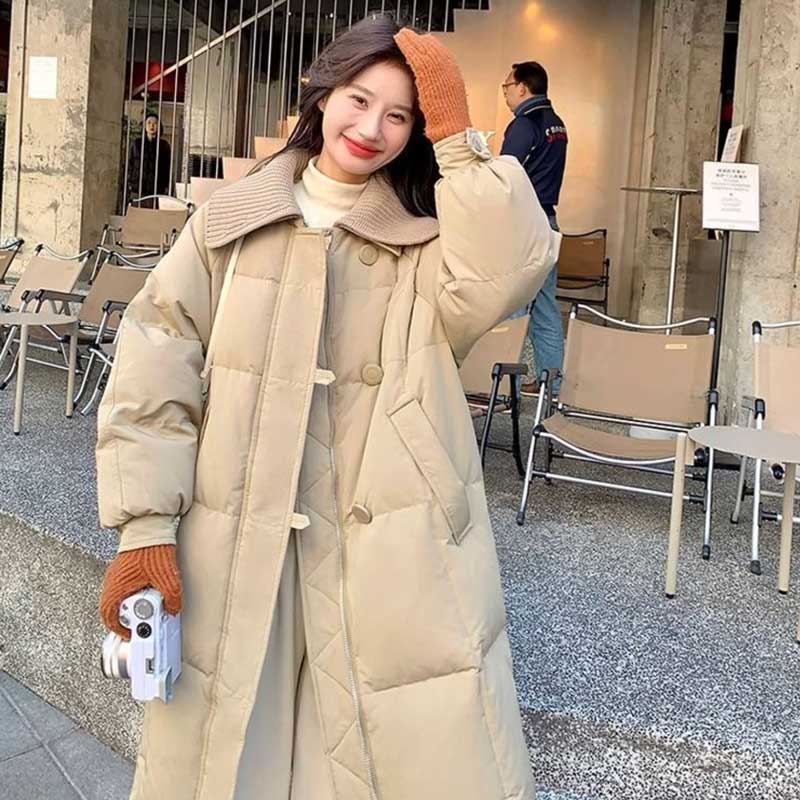 リブニット襟ロング丈ダウンコート(2colors)