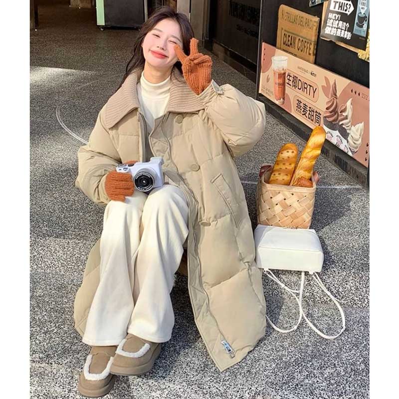 リブニット襟ロング丈ダウンコート(2colors)