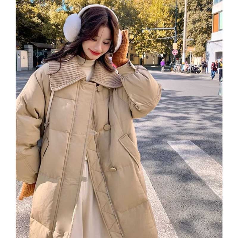 リブニット襟ロング丈ダウンコート(2colors)