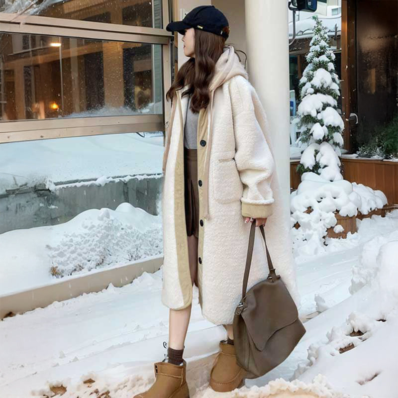 フード付きボアロングコート（白）秋/冬 暖かさとおしゃれを両立