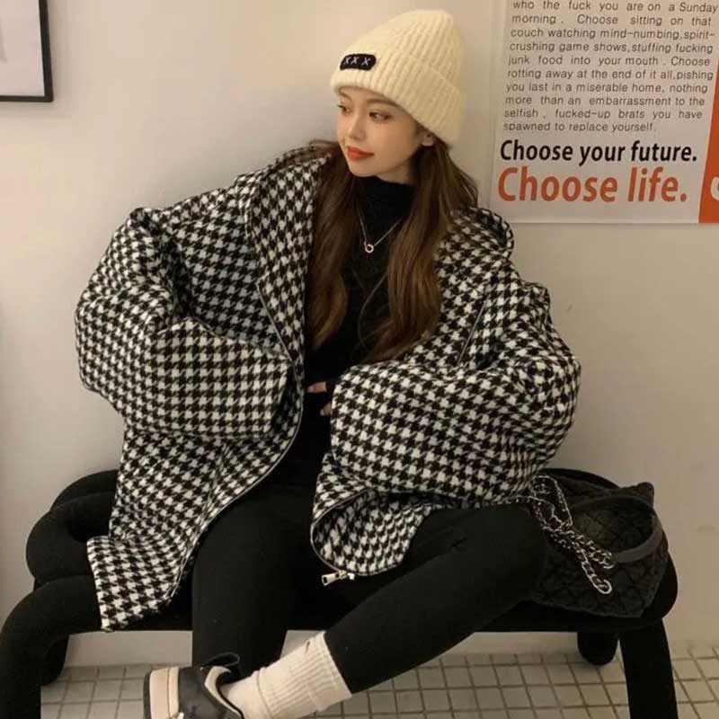 フード付き千鳥柄ジャケット