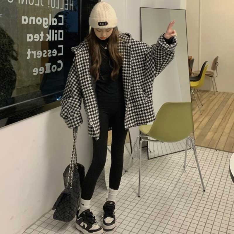 フード付き千鳥柄ジャケット