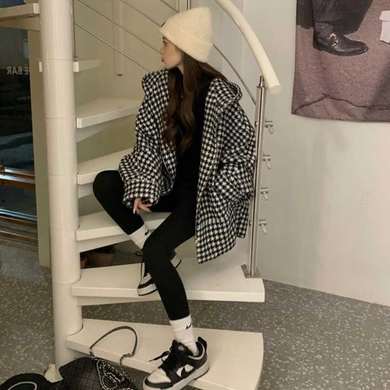 フード付き千鳥柄ジャケット
