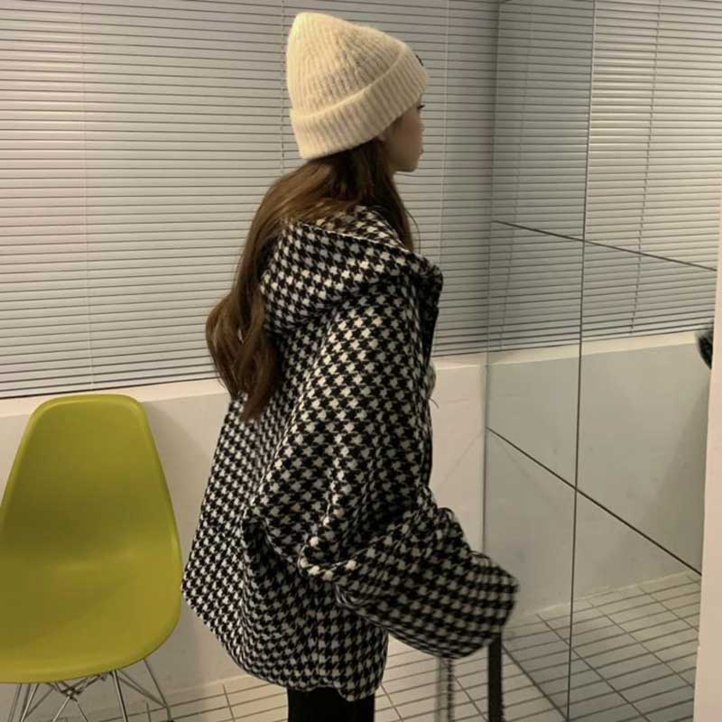 フード付き千鳥柄ジャケット