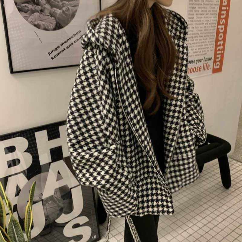 フード付き千鳥柄ジャケット