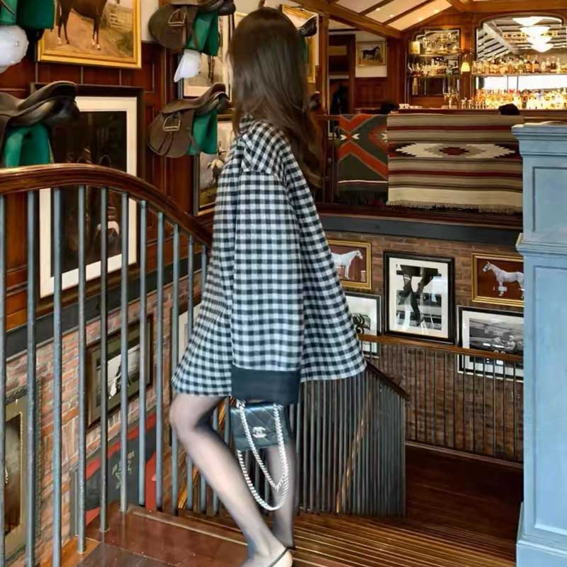 チェックケープコート（黒）秋/冬 クラシカルなチェック柄