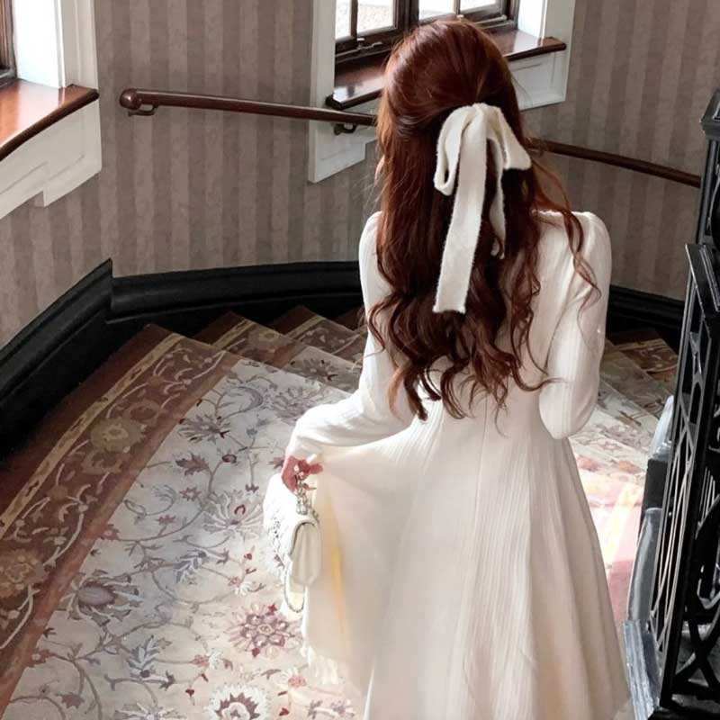 レーストリムフレアニットワンピース