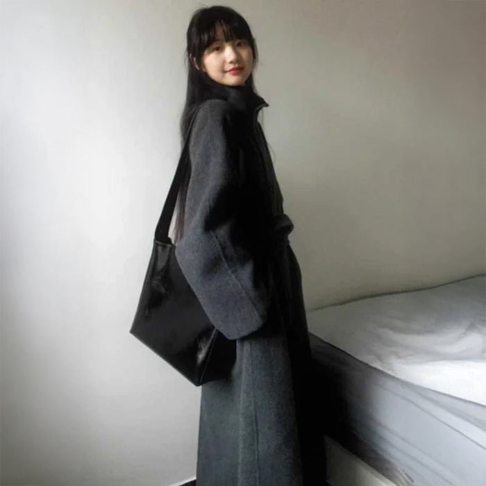 スタンドネックロングコート(2colors)