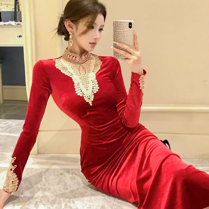 レッドベロアマーメイドワンピース