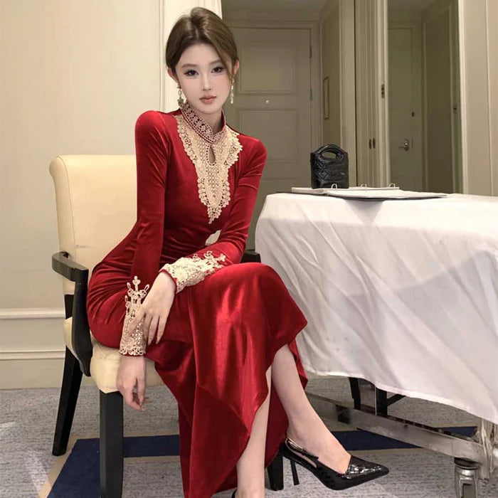 レッドベロアマーメイドワンピース