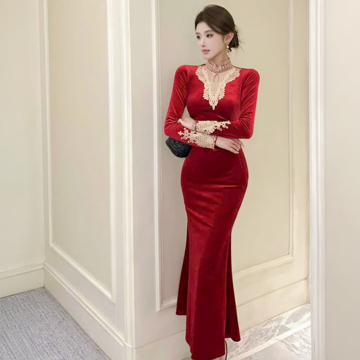 レッドベロアマーメイドワンピース