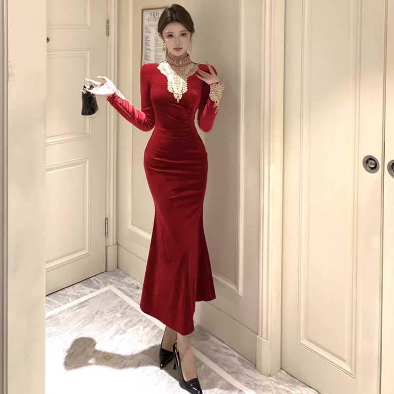 レッドベロアマーメイドワンピース