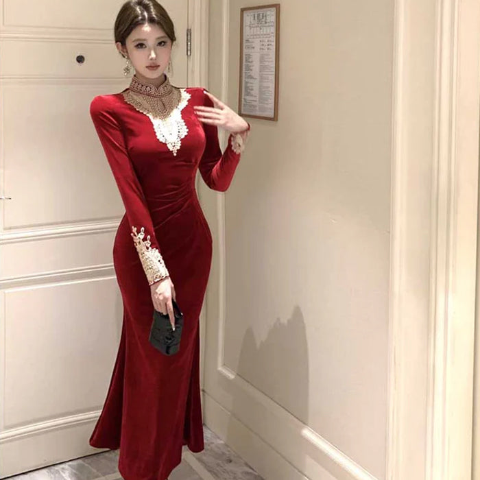 レッドベロアマーメイドワンピース