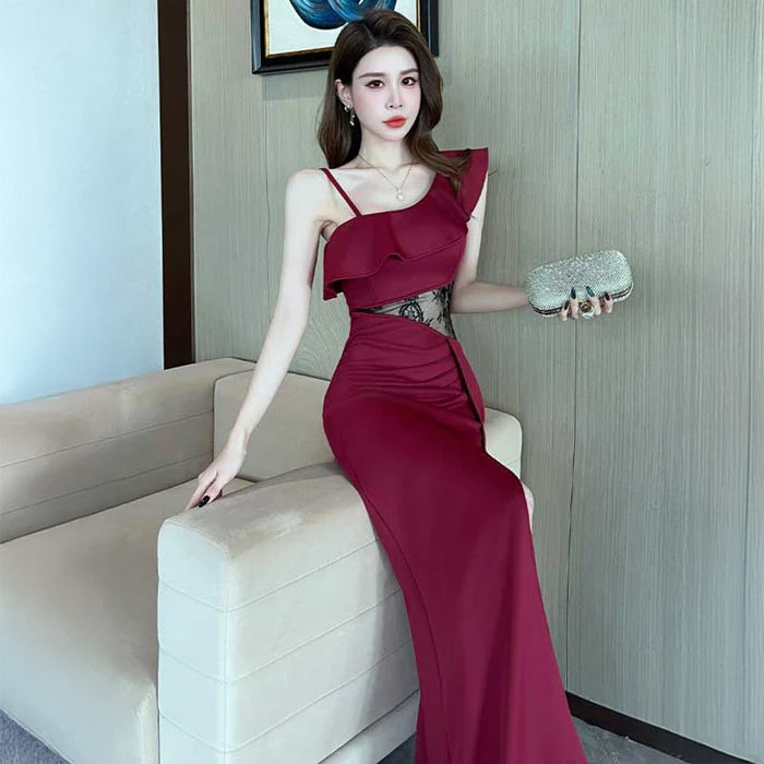 ワンショルダーウエストレースワンピース(3colors)