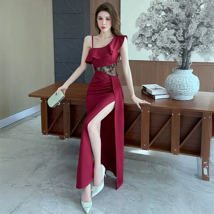 ワンショルダーウエストレースワンピース(3colors)