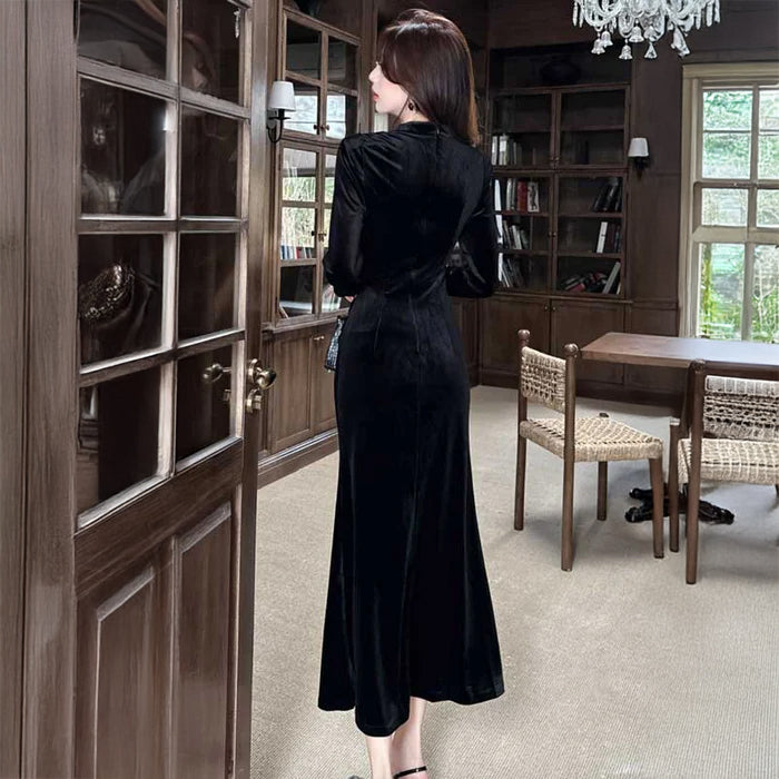 ウエストレースマーメイドワンピース(2design)（黒）秋/冬 華やかさと