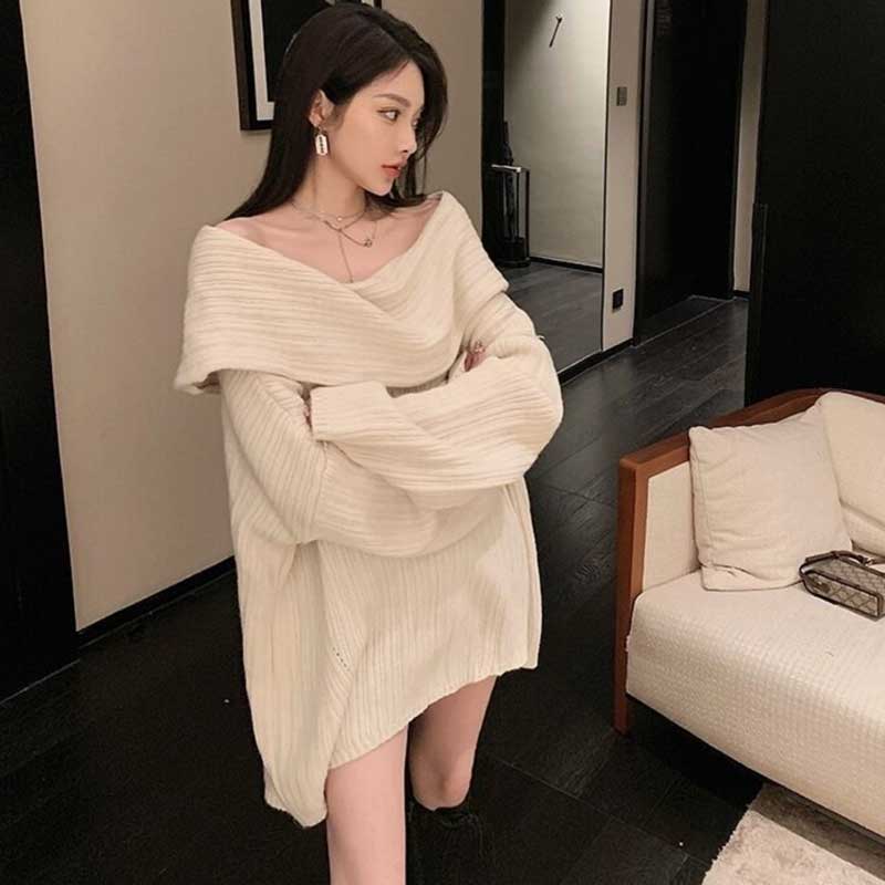 オフショルダーリラックスニットワンピース(2colors)