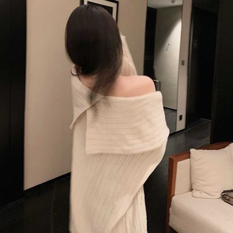 オフショルダーリラックスニットワンピース(2colors)