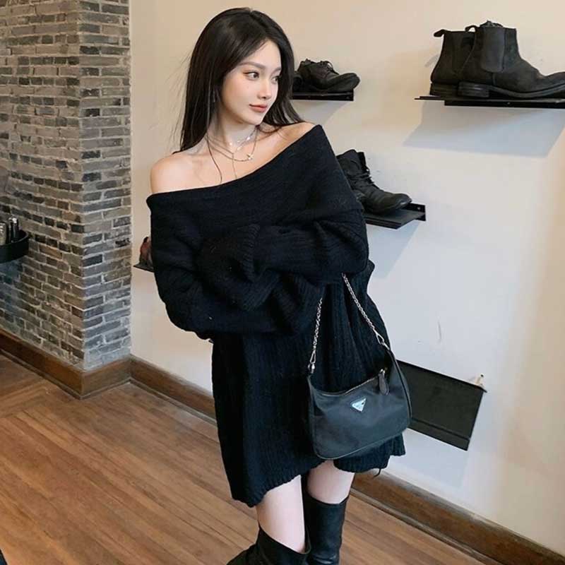 オフショルダーリラックスニットワンピース(2colors)