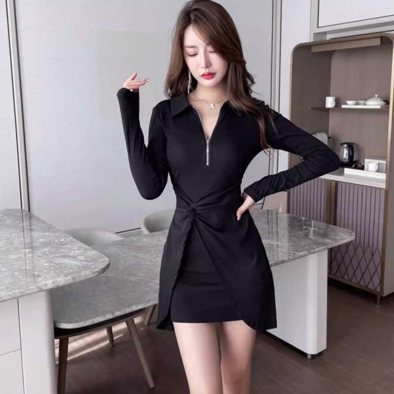 ハーフジップラップ風ワンピース(3colors)