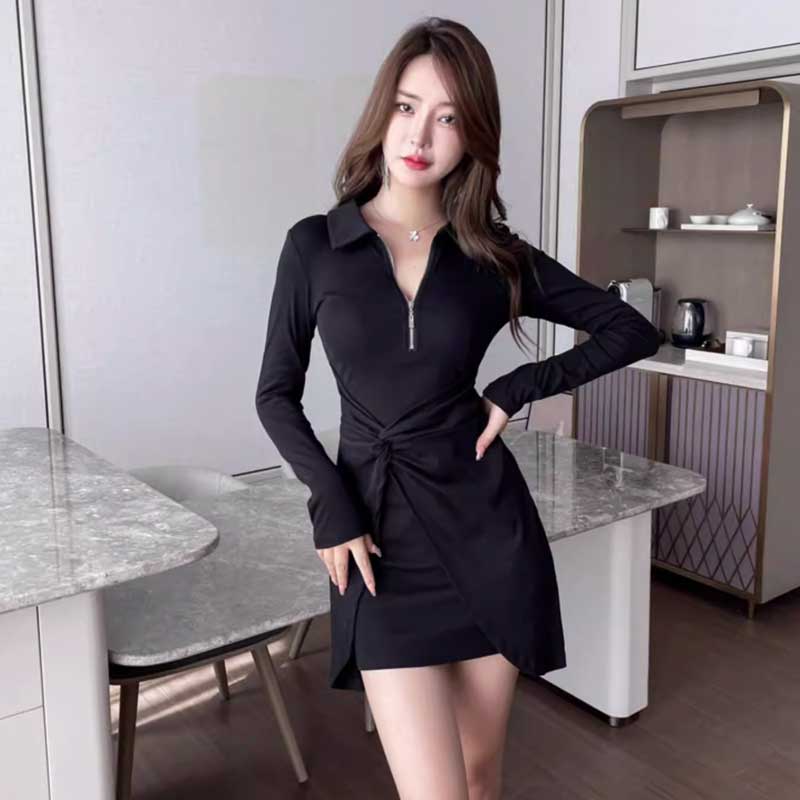 ハーフジップラップ風ワンピース(3colors)