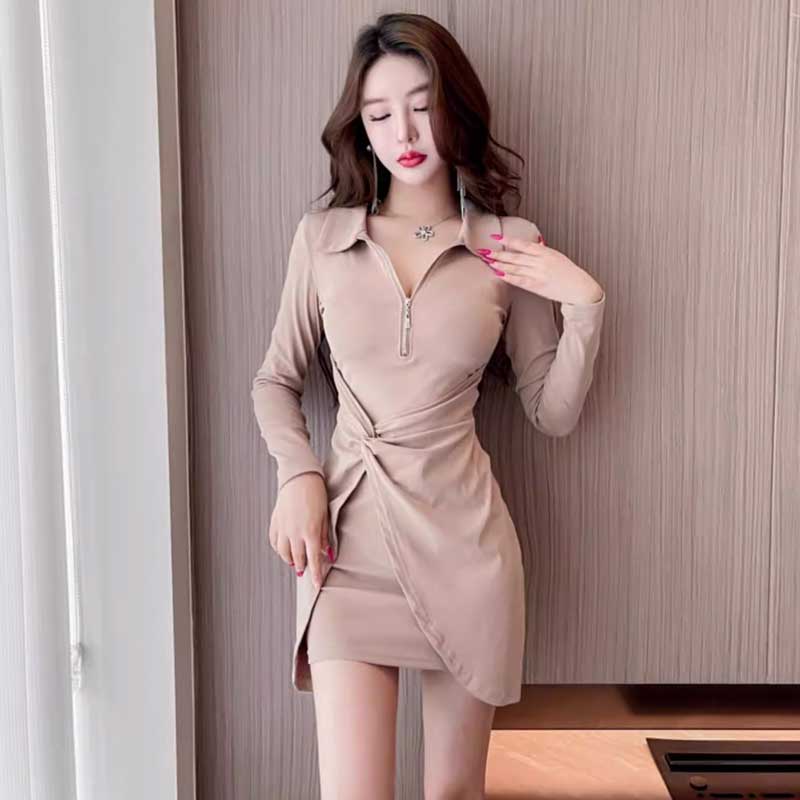 ハーフジップラップ風ワンピース(3colors)