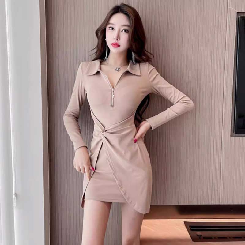 ハーフジップラップ風ワンピース(3colors)