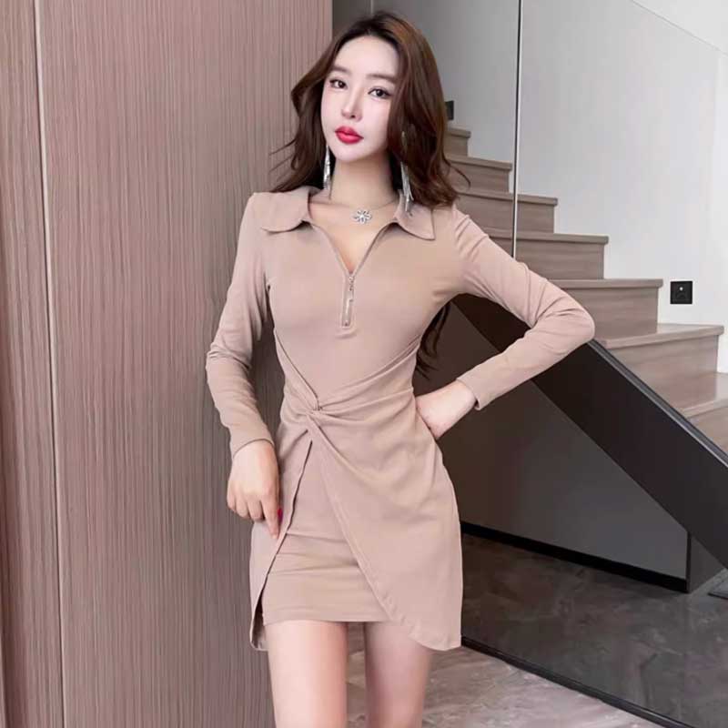 ハーフジップラップ風ワンピース(3colors)