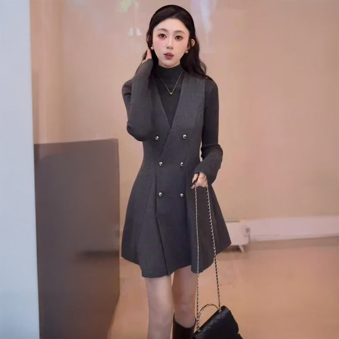 リブニットトップス×フレアワンピース(2colors)