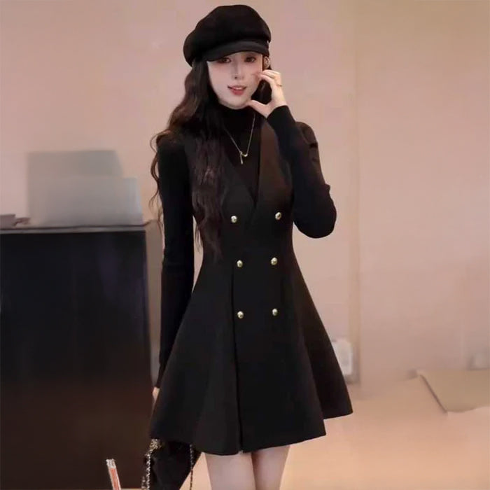 リブニットトップス×フレアワンピース(2colors)