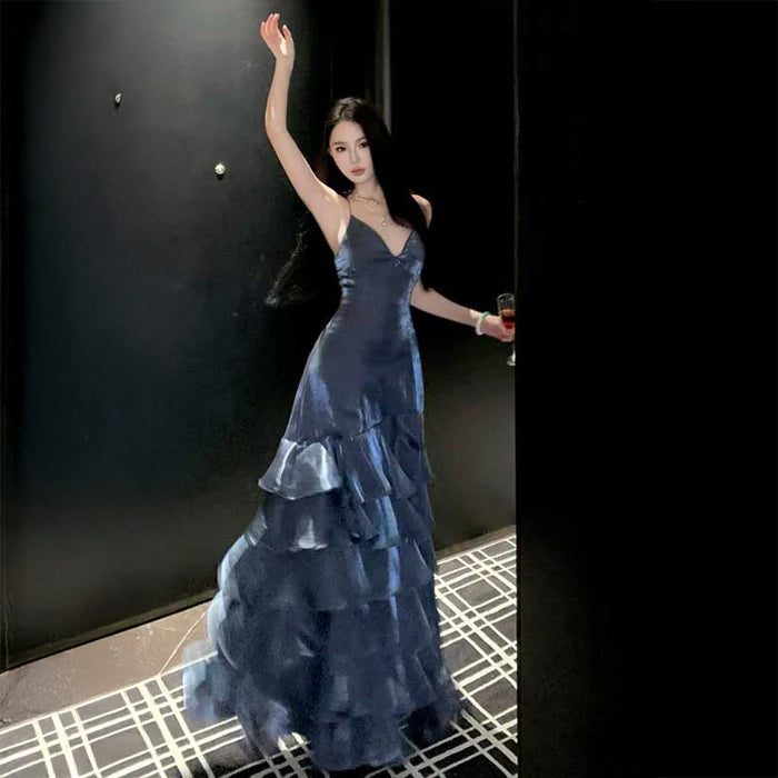 スリットティアードロングワンピース